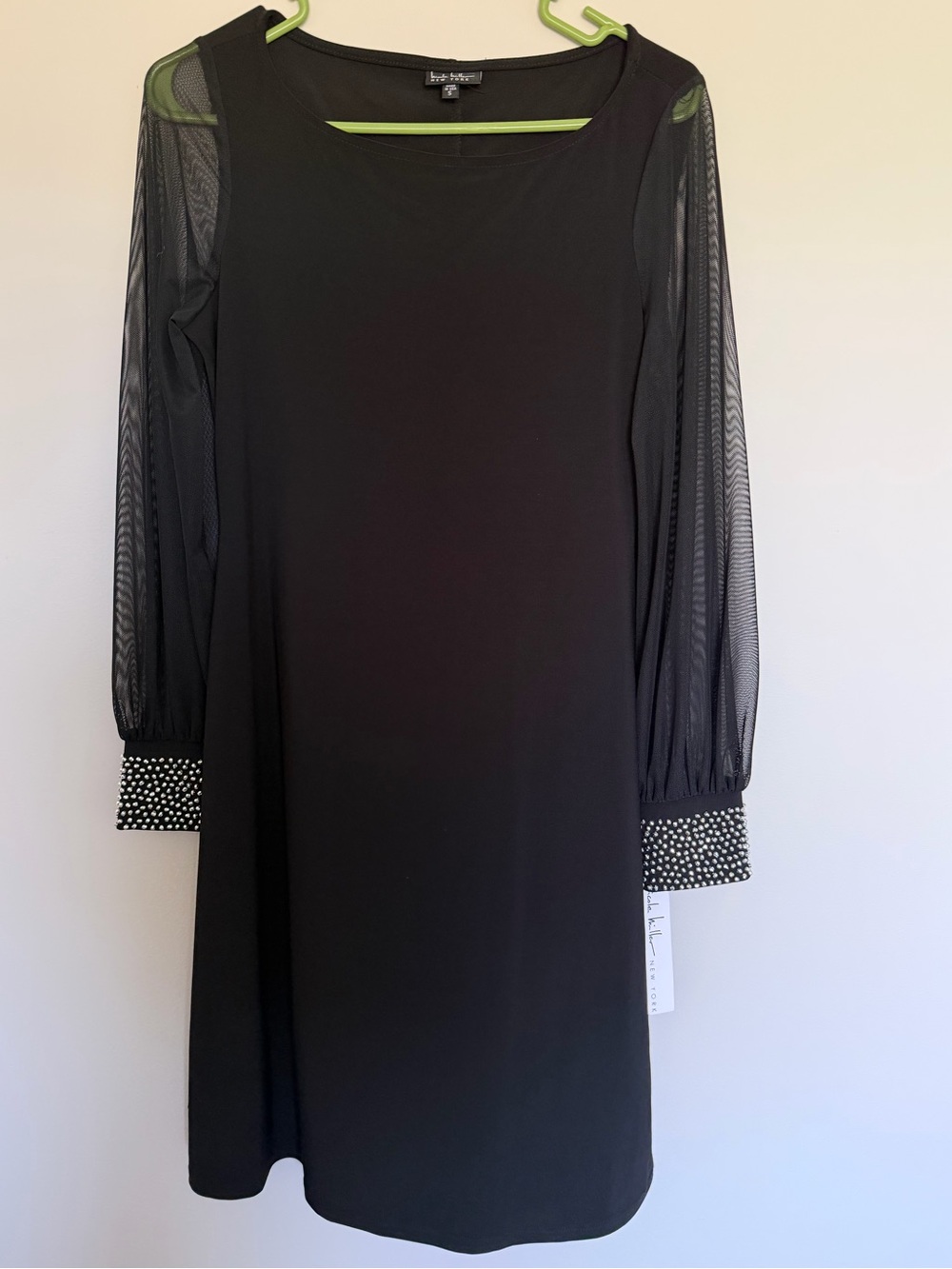 Black Dress with Sheer Sleeves and Rhinestone Embellished Cuffs